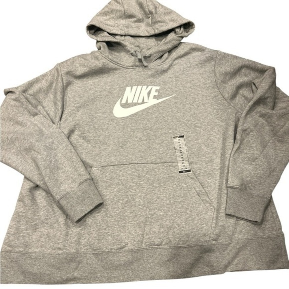 Nike Sportswear Essential Women Fleece Hoodie Heather Grey White Logo 2X
